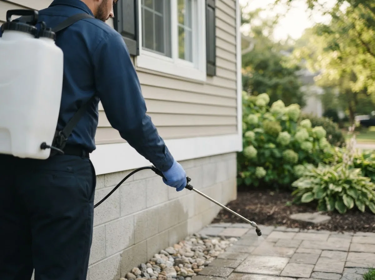 Pest control technician inspecting a home in Fosters, AL